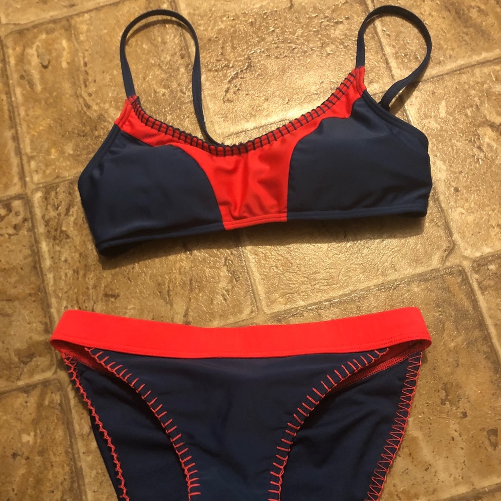 Coral and blue swimsuit